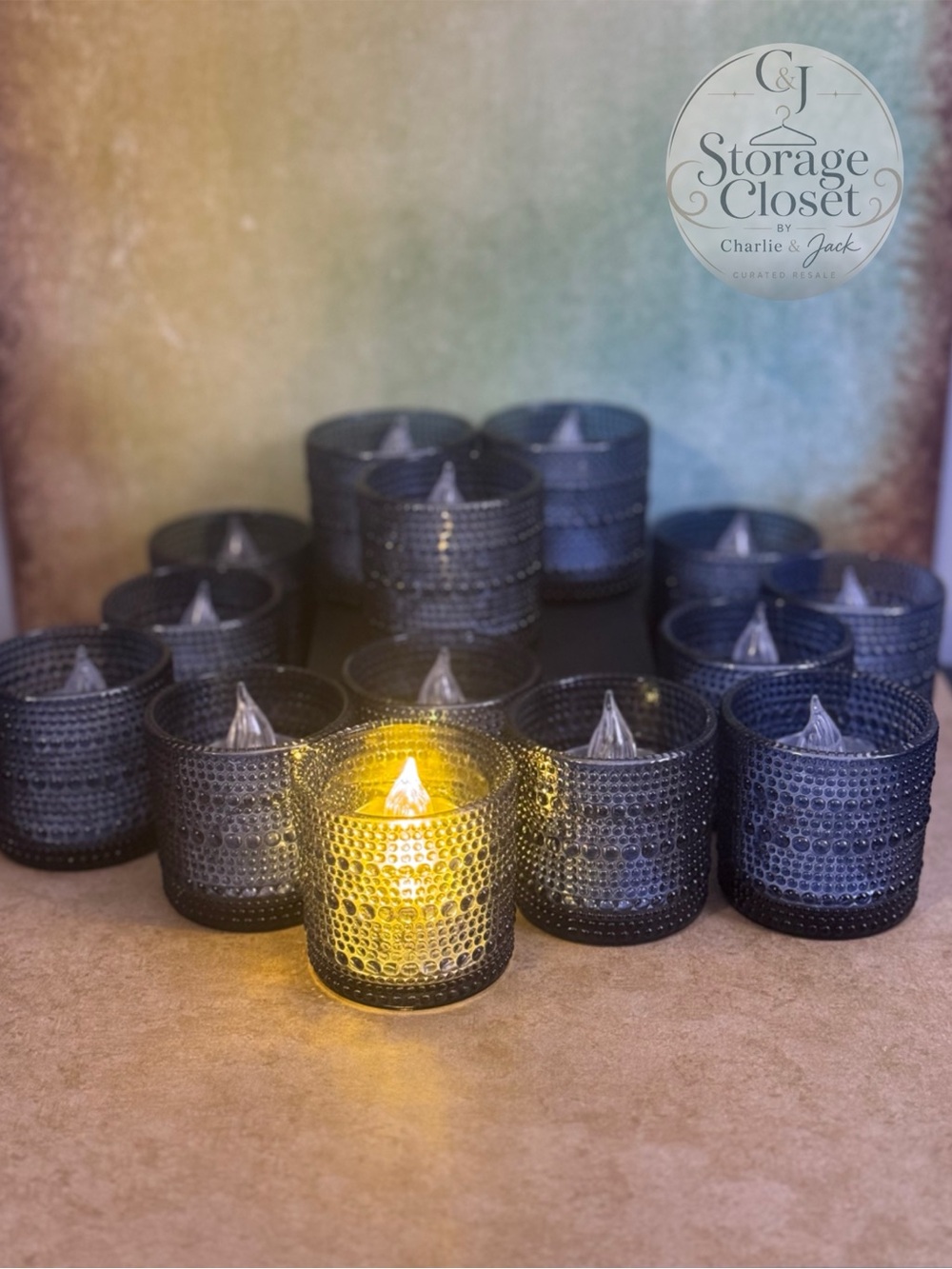 Navy Blue Textured Votive Candle Holders - Set of 14